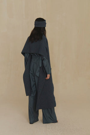 Nur, blue melange wool and cotton long scarf