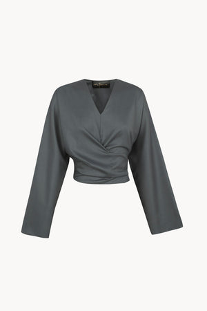 Ahora, vintage blue virgin wool crossover top