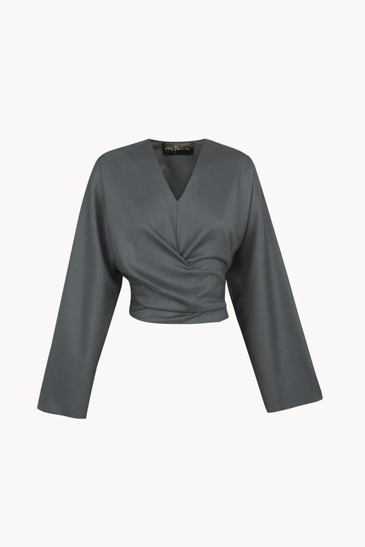 Ahora, vintage blue virgin wool crossover top