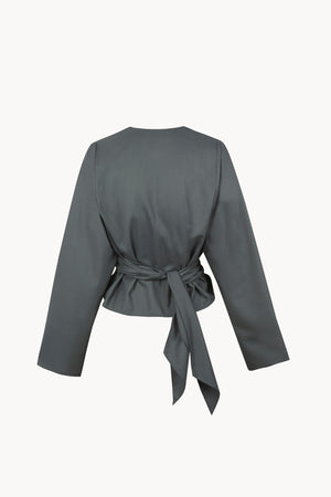 Ahora, vintage blue virgin wool crossover top