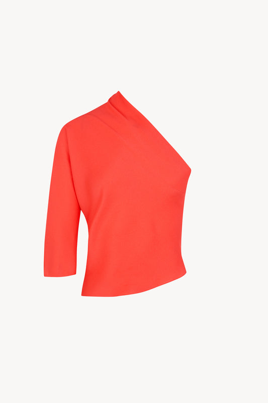 Aleris, top asimetrico de seda rojo coral