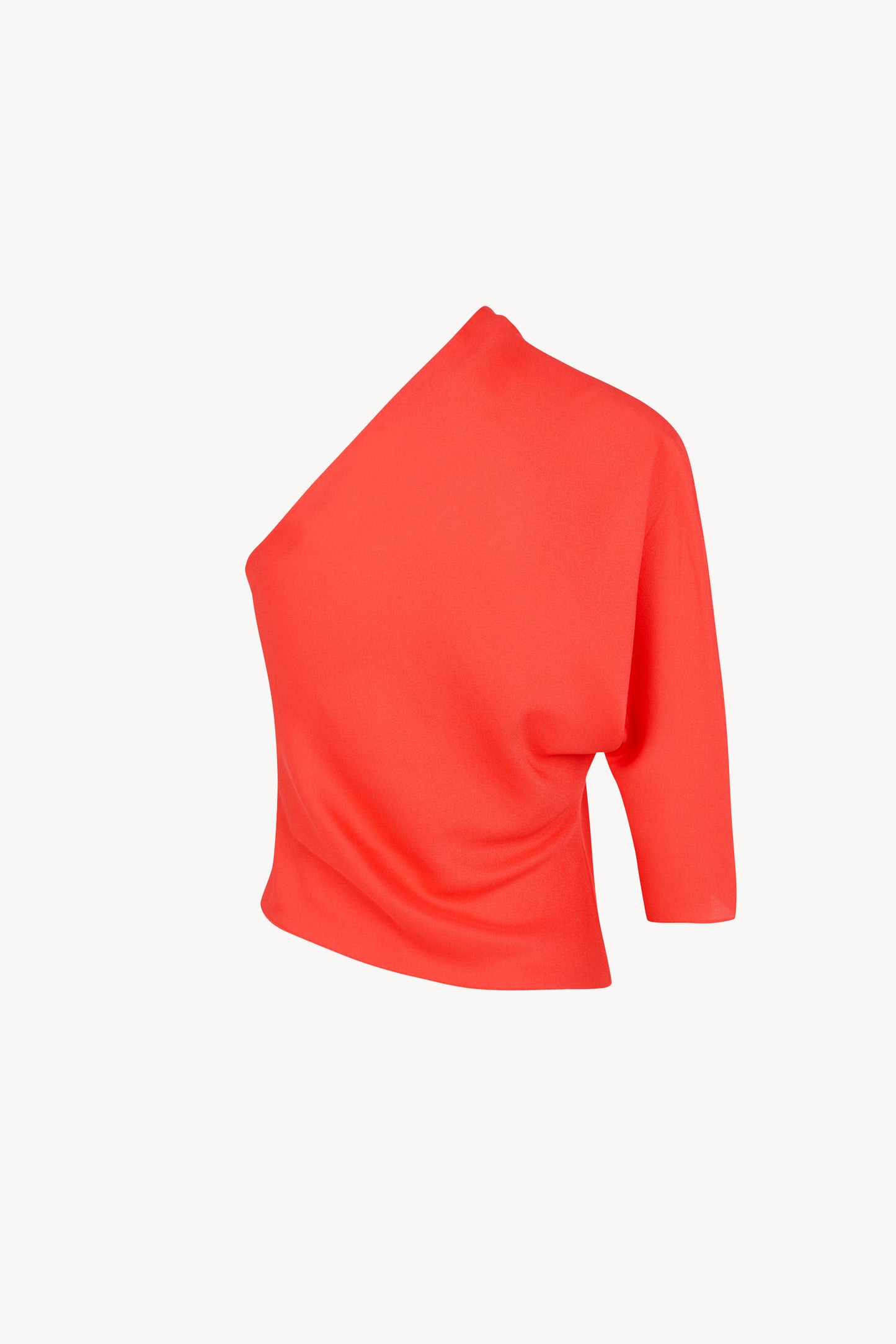 Aleris, top asimetrico de seda rojo coral