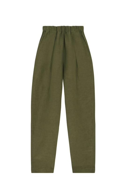 Ama, green linen and silk pants