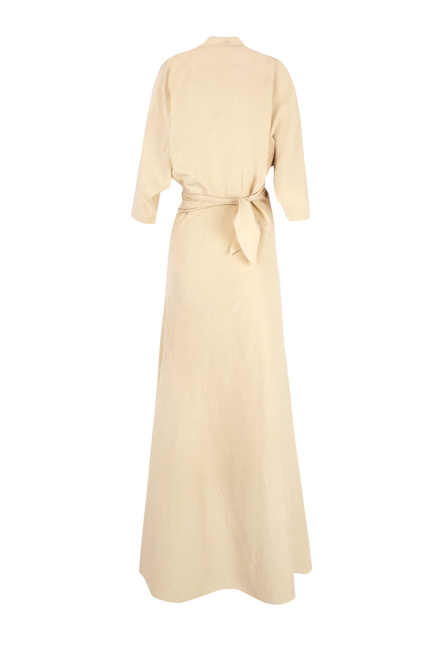 Amelia, long beige linen and silk dress