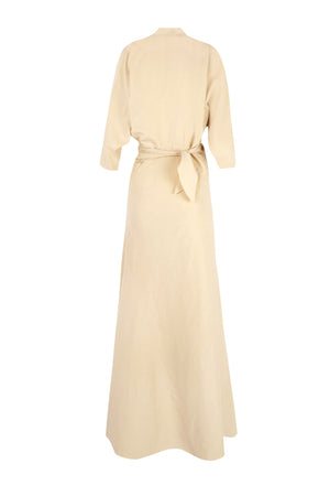 Amelia, long beige linen and silk dress