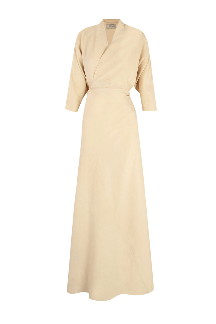 Amelia, long beige linen and silk dress