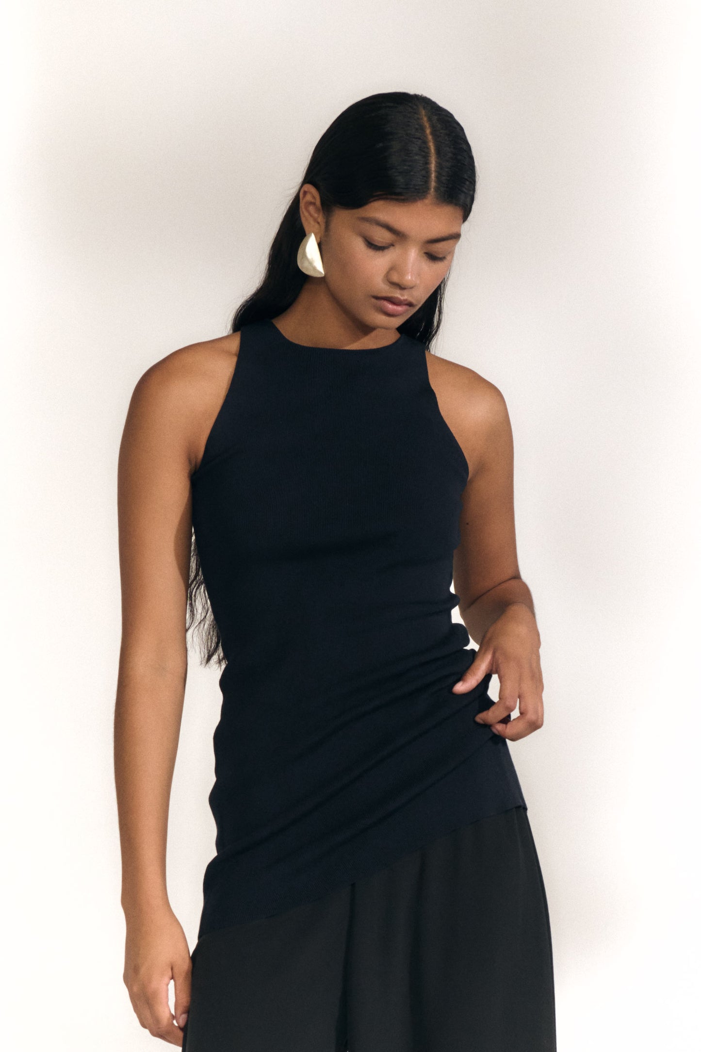 Anele, top de punto de seda y algodon azul marino