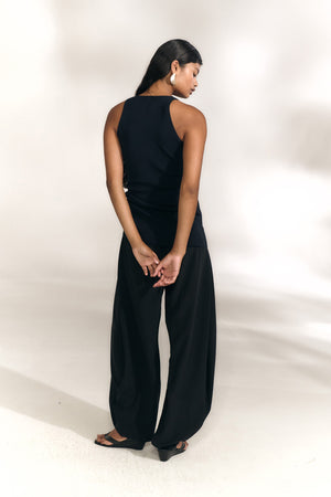 Anele, top de punto de seda y algodon azul marino