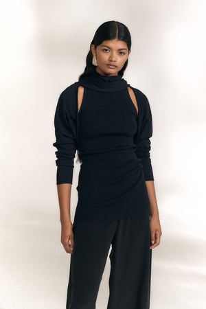 Anele, top de punto de seda y algodon azul marino