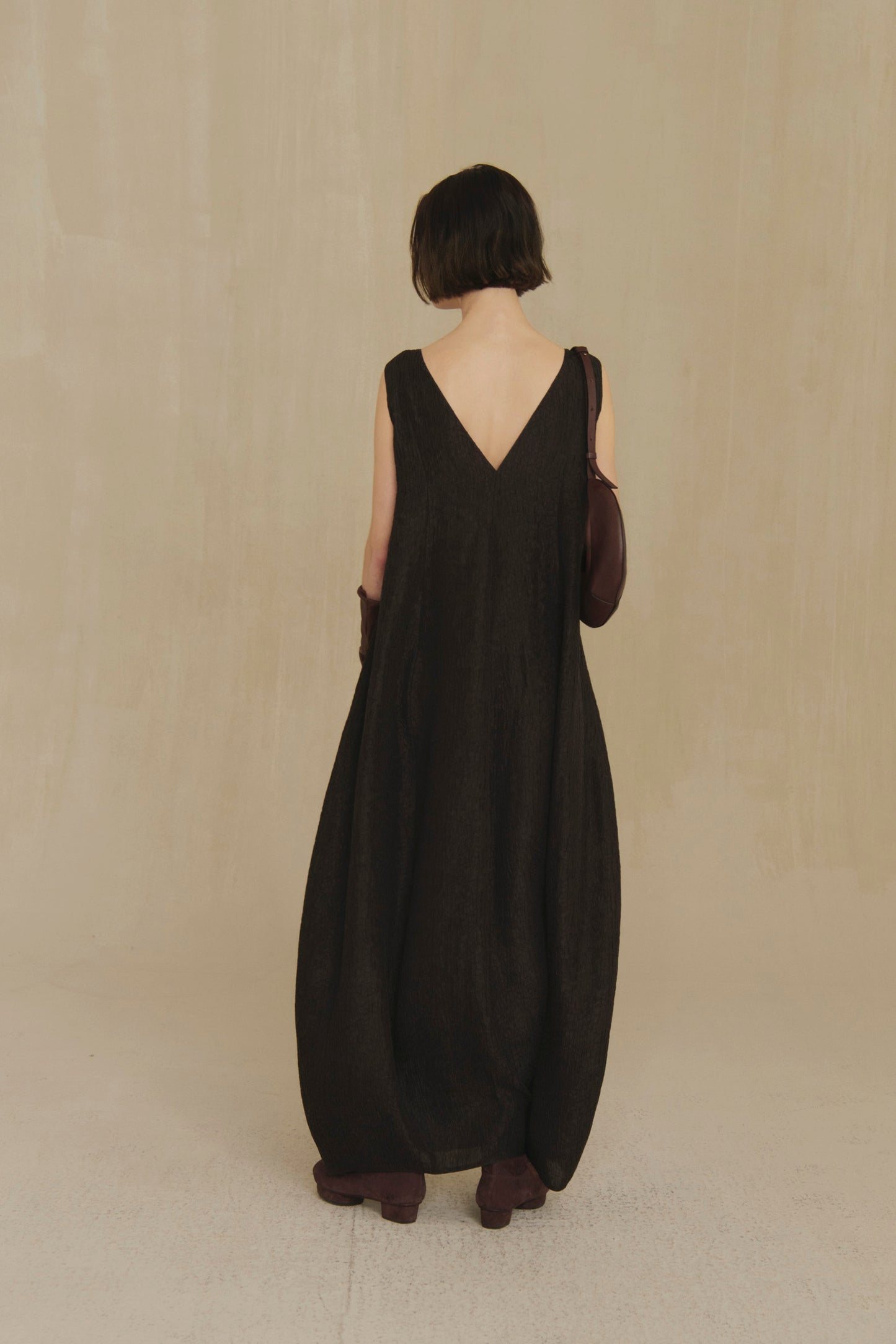 Anhelo, mocha silk balloon maxi dress