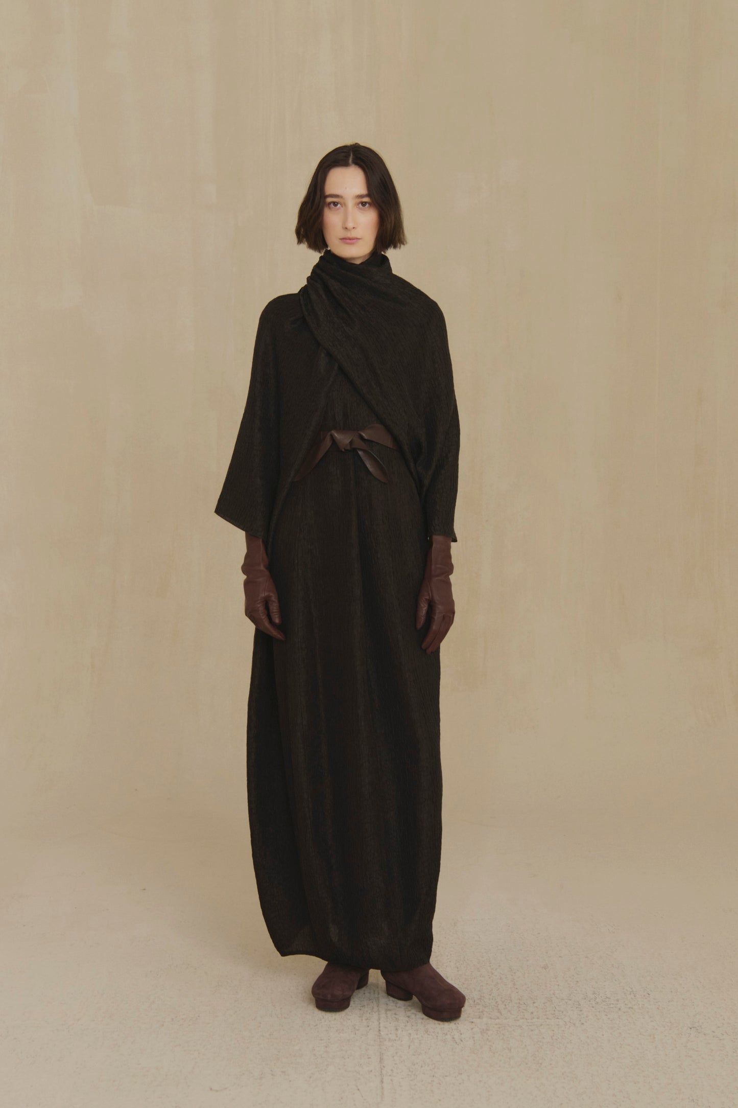 Anhelo, mocha silk balloon maxi dress