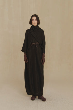 Anhelo, mocha silk balloon maxi dress
