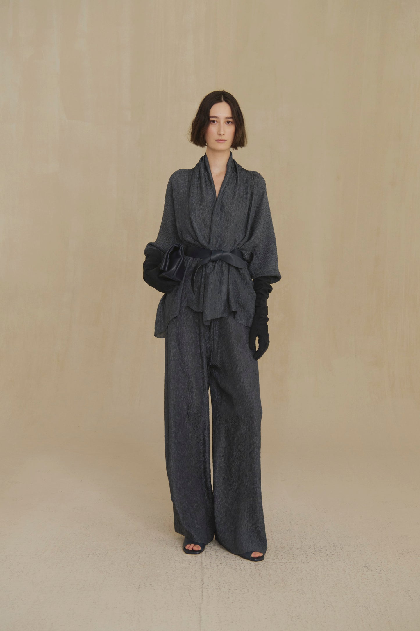 Anhelo, pantalon de chiffon de seda azul