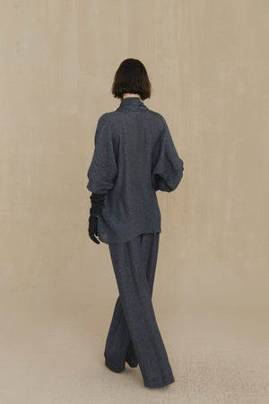 Anhelo, pantalon de chiffon de seda azul