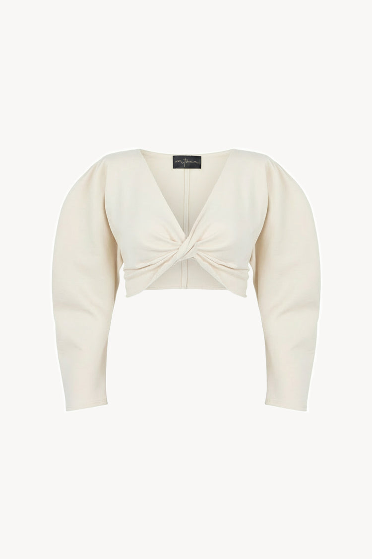 Ara, crop top entrecruzado crudo