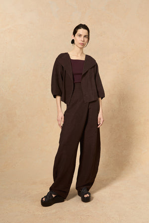 Arco, pants in burgundy linen and cupro