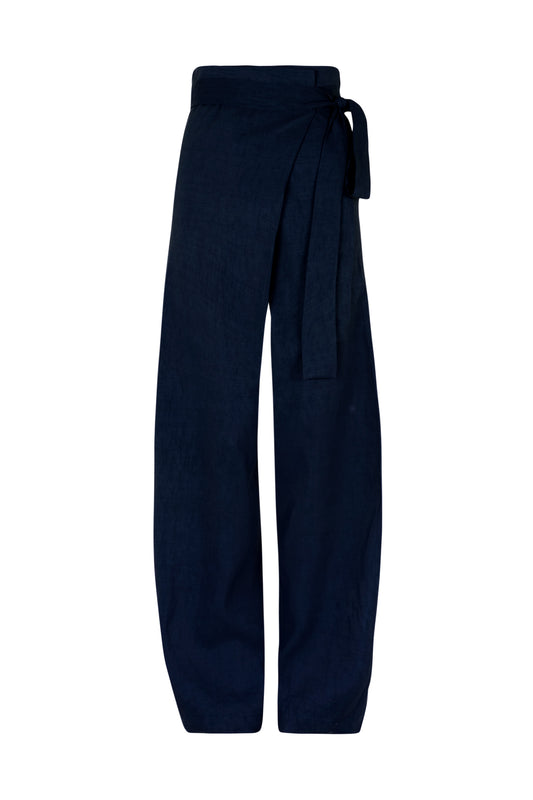 Arco, deep blue linen and cupro pants