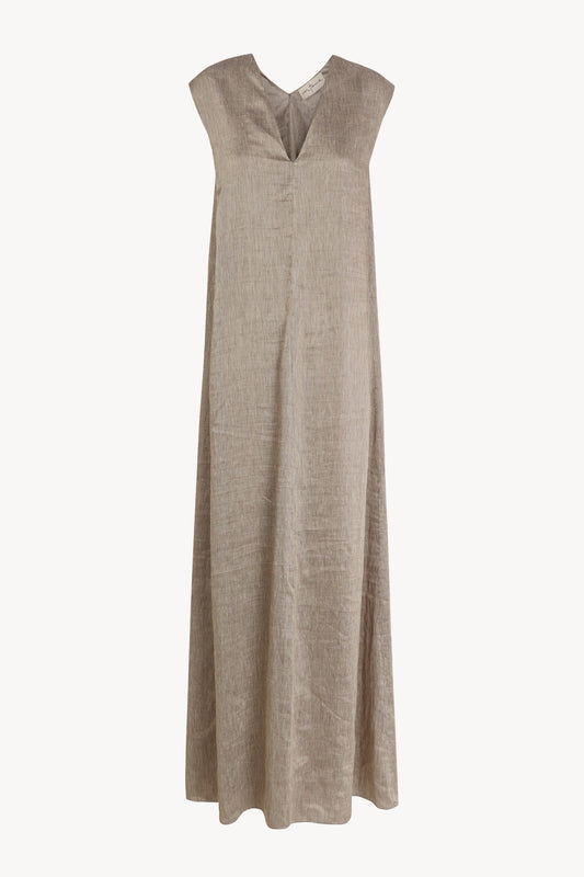 Aria, vestido de lino y seda a rayas vison gris