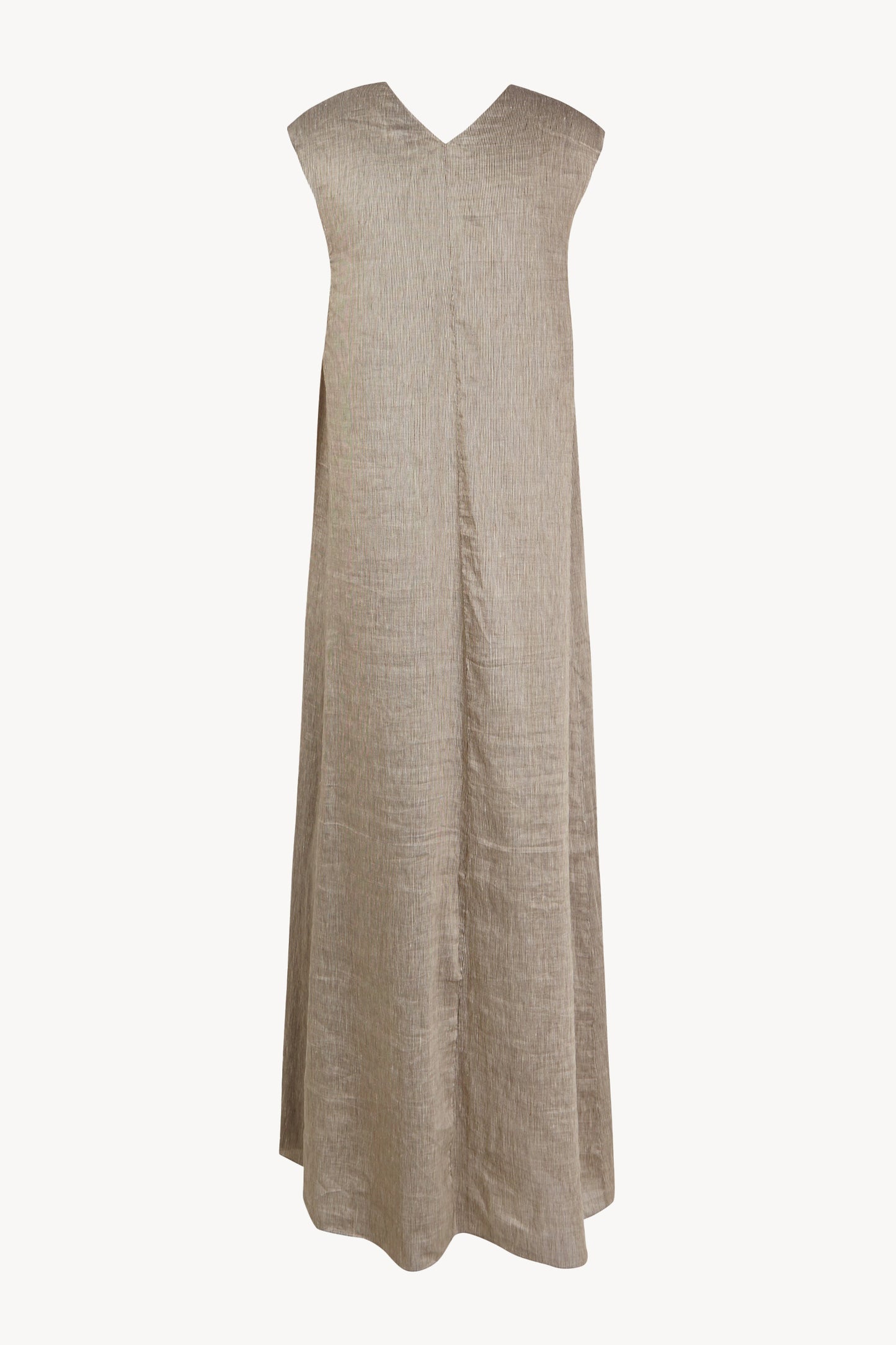 Aria, vestido de lino y seda a rayas vison gris