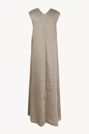 Aria, vestido de lino y seda a rayas vison gris