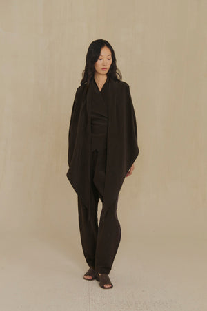 Aria, mocha silk and linen wrap jacket