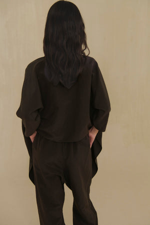 Aria, mocha silk and linen wrap jacket