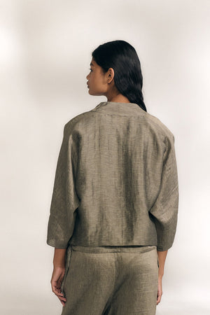 Aria, chaqueta de lino y seda a rayas vison gris