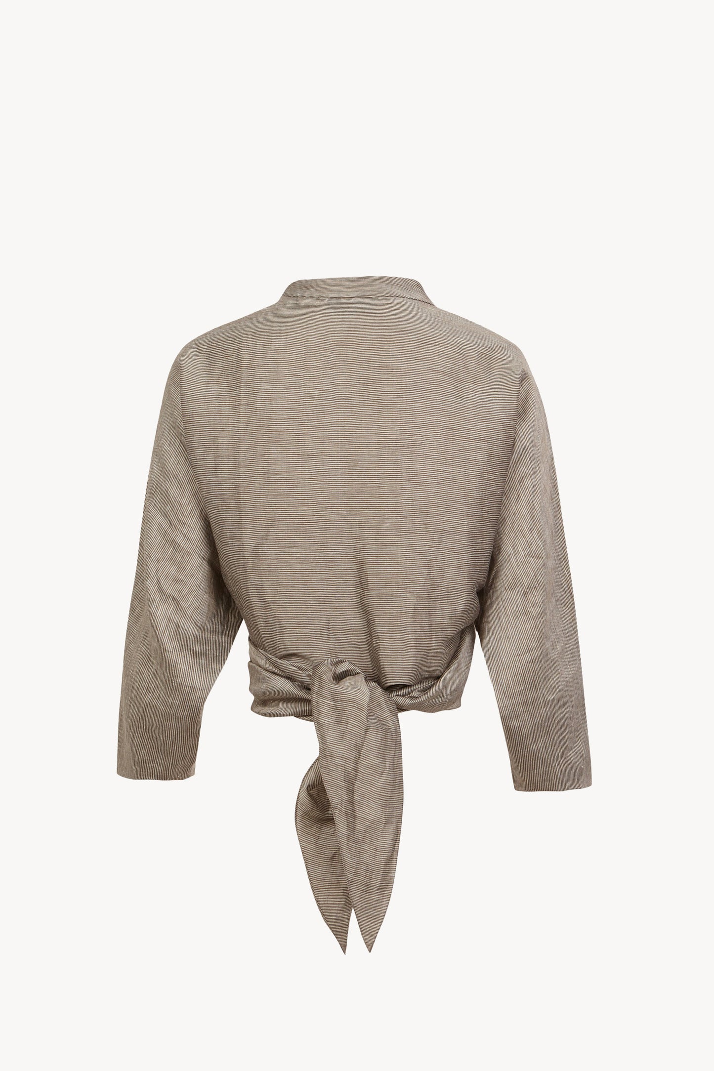 Aria, chaqueta de lino y seda a rayas vison gris