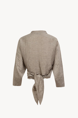 Aria, chaqueta de lino y seda a rayas vison gris