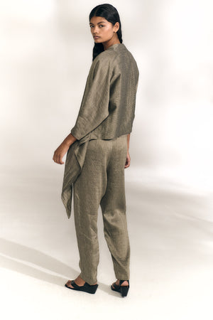 Aria, chaqueta de lino y seda a rayas vison gris