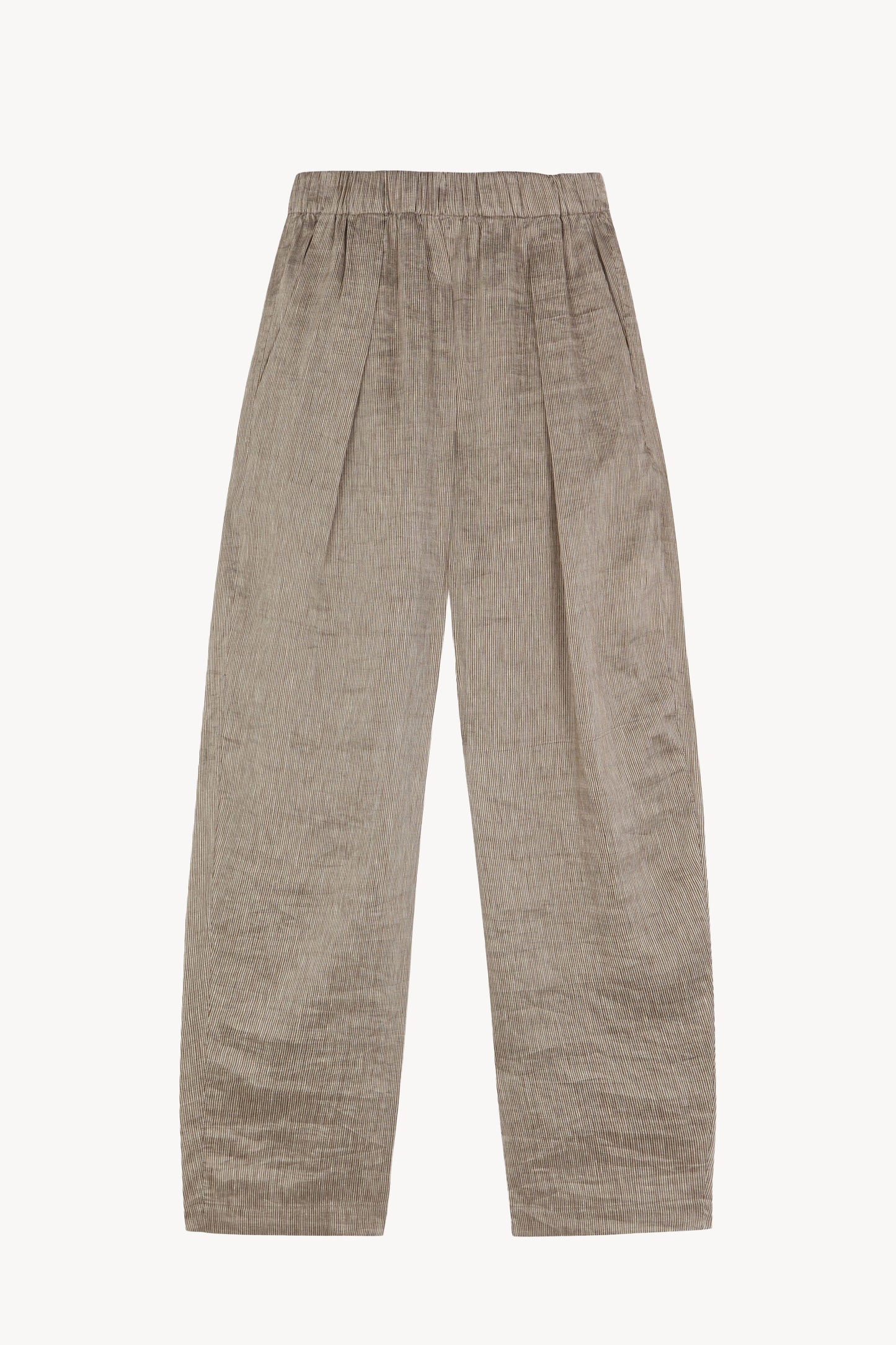 Aria, pantalon de lino y seda a rayas vison gris