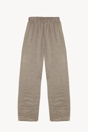 Aria, pantalon de lino y seda a rayas vison gris