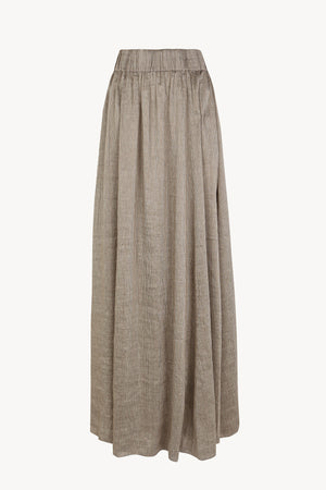 Aria, falda de lino y seda a rayas vison gris