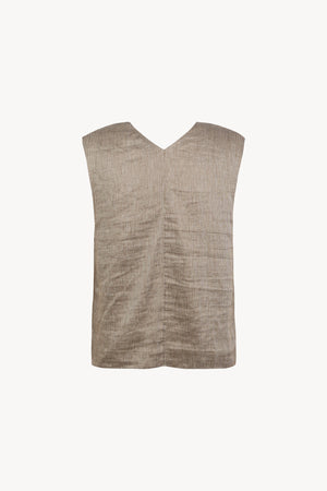 Aria, top de lino y seda a rayas vison gris