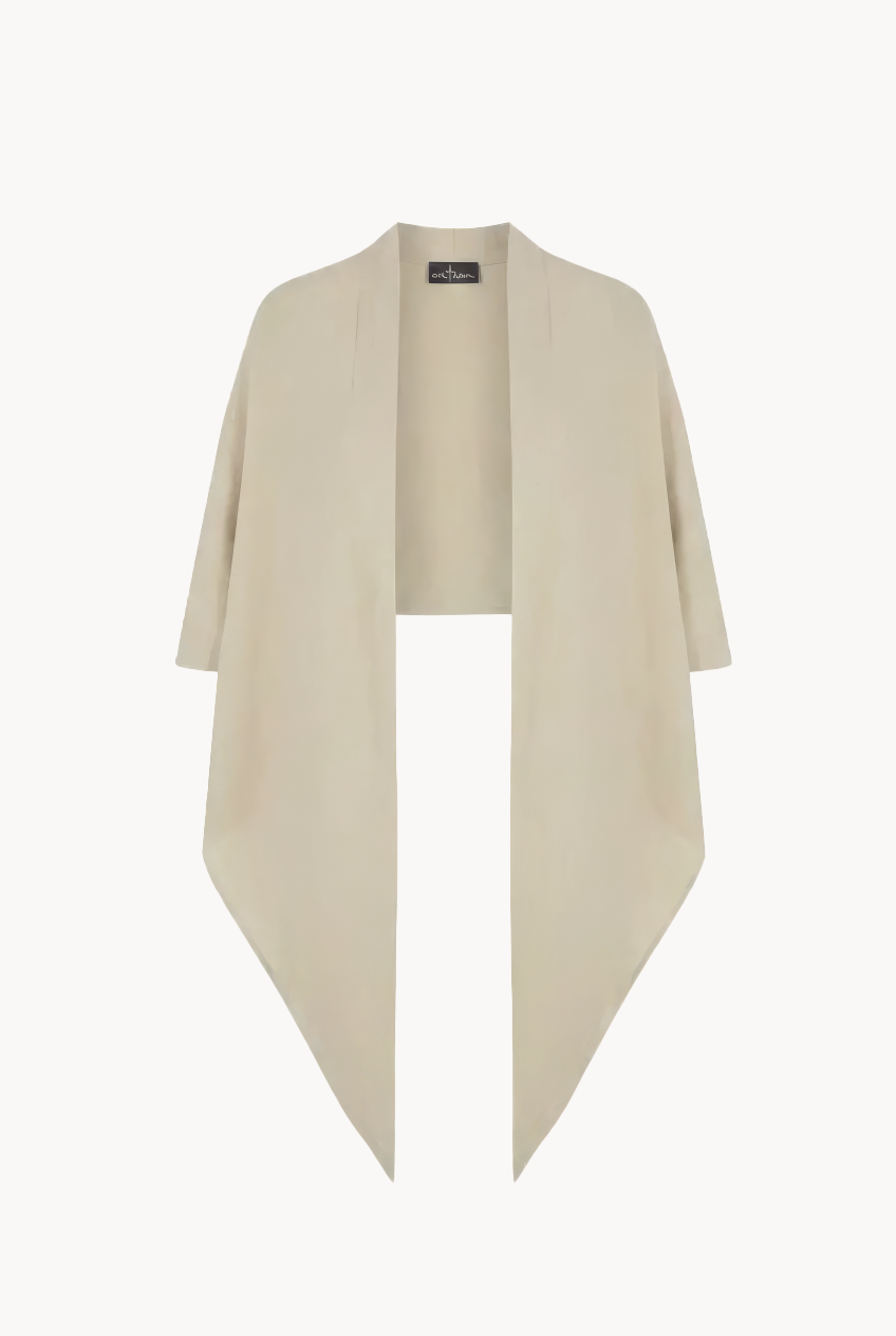 Aria, stone silk and linen wrap jacket