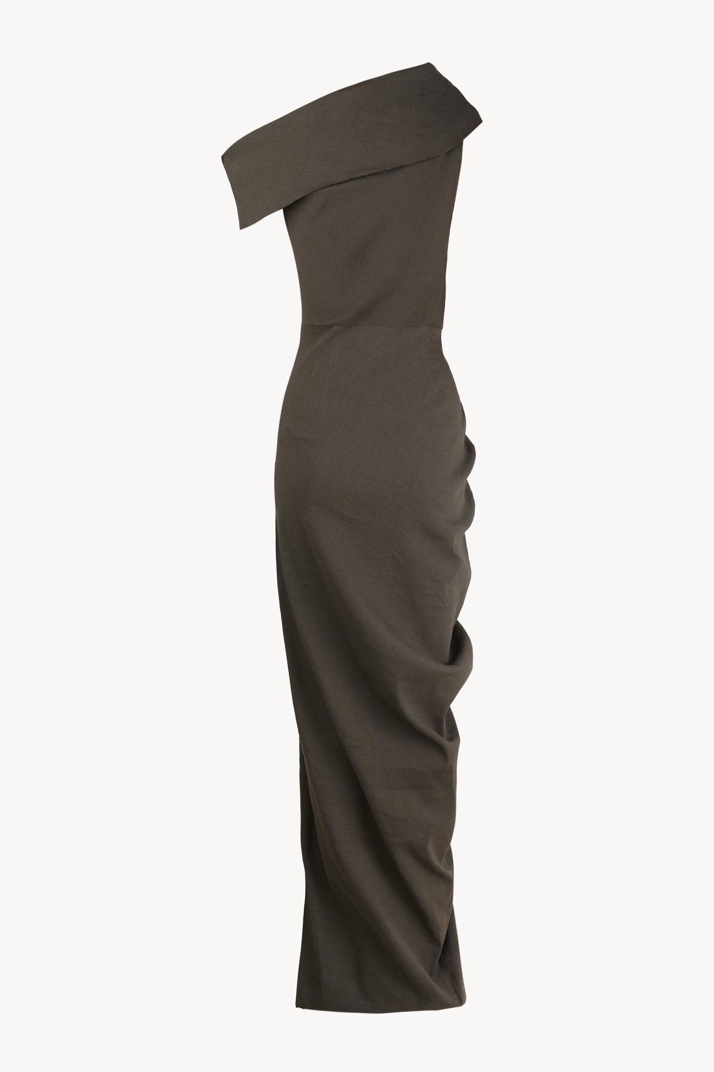 Arne, vestido largo asimetrico gris mocha