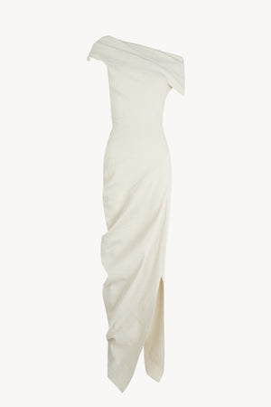 Arne, vestido largo asimetrico crudo