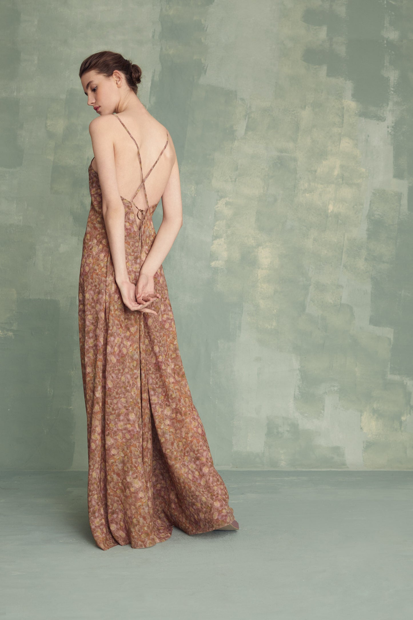 Azalea, flora print silk georgette dress