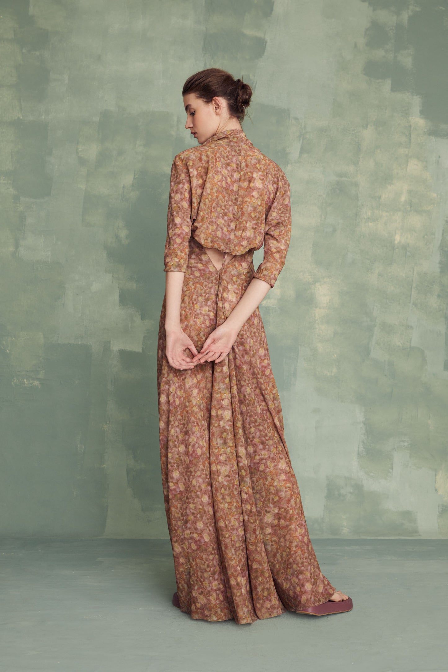 Azalea, flora print silk georgette dress