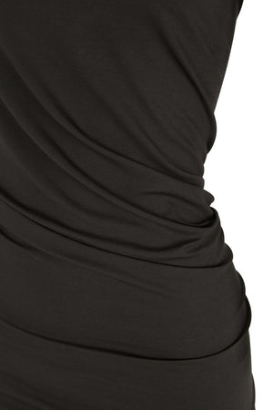 Babar, asymmetrical dress in graphite stretch cupro