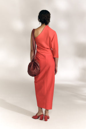 Bahia, falda larga stretch de cañamo y viscosa rojo coral