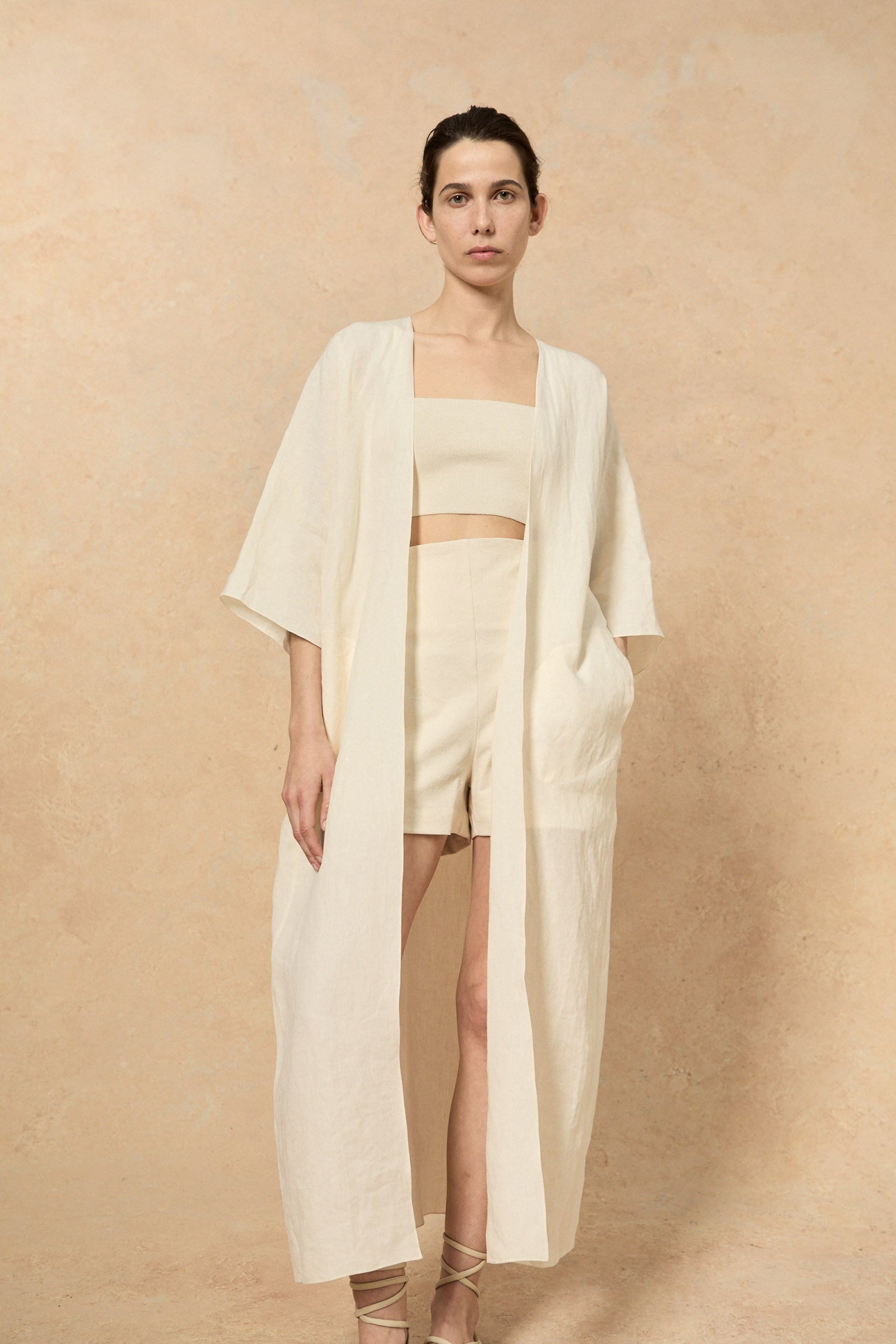 Cortana - Bambina, long coat in ivory linen
