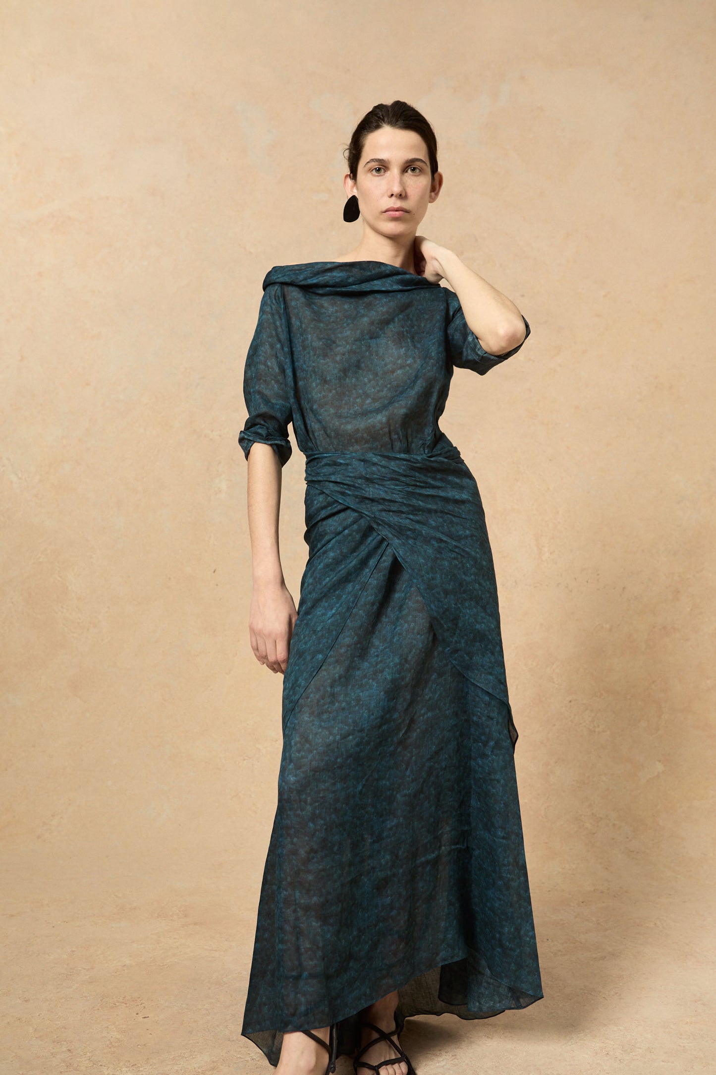 Blues, Tokyo print dress in ramie