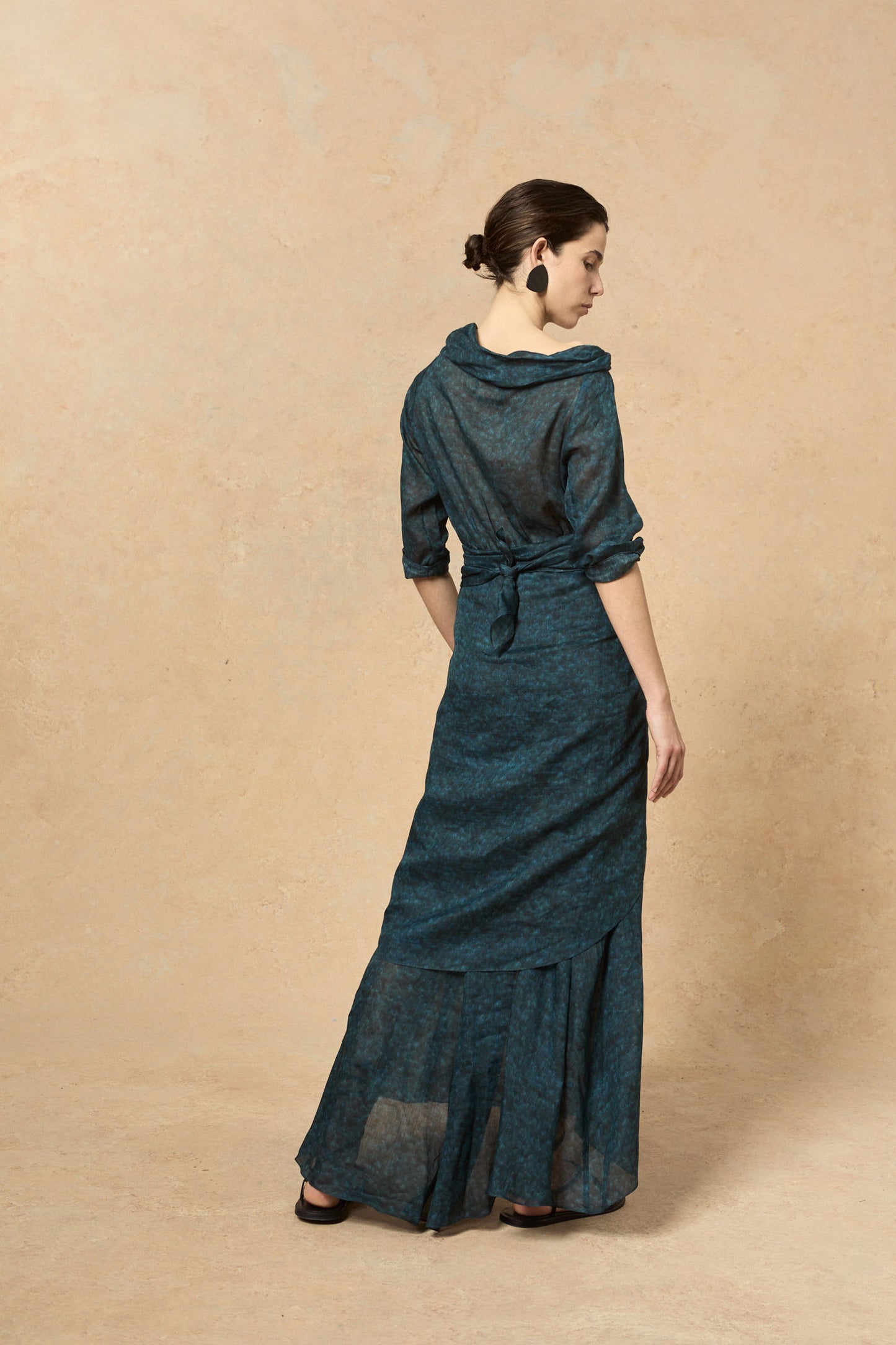 Blues, Tokyo print dress in ramie