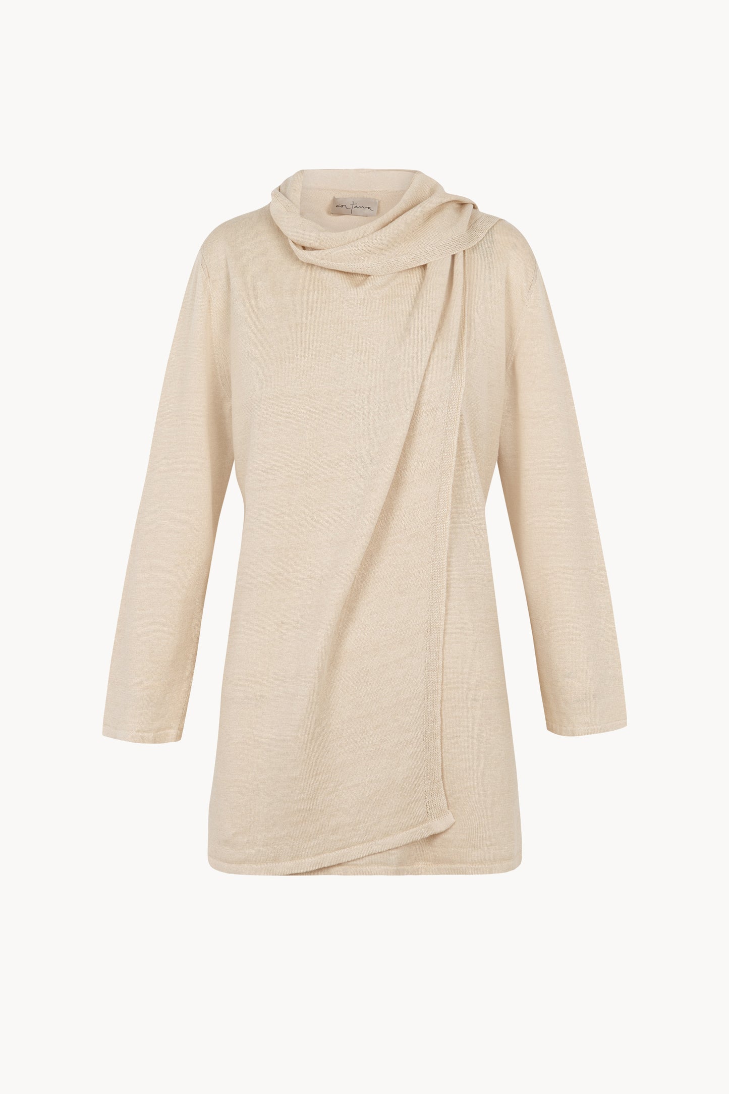 Botanica, wrap top in ecru linen knit