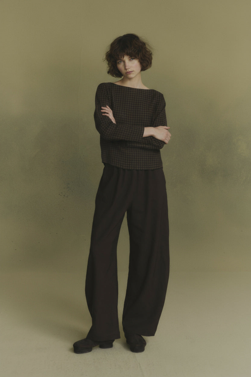 Bravo, brown checked jacquard top