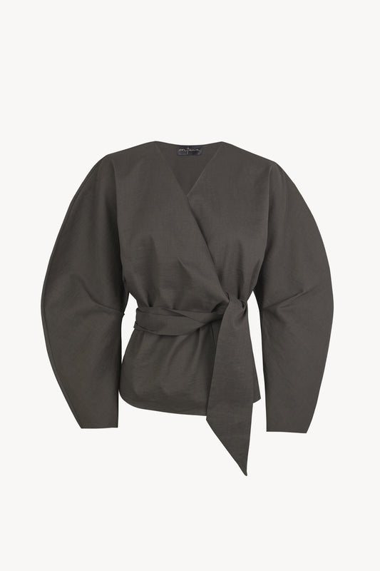 Brenna, chaqueta cruzada de cañamo y viscosa gris oscuro