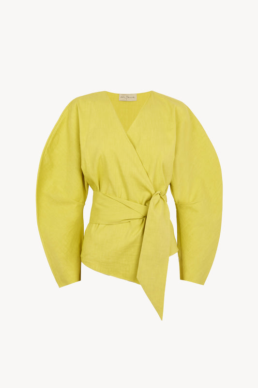 Brenna, chaqueta cruzada de cañamo y viscosa lima