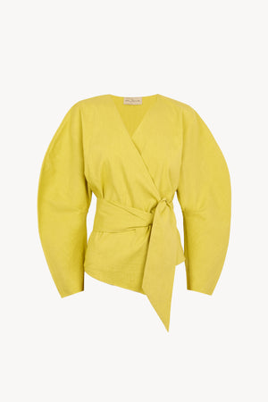 Brenna, chaqueta cruzada de cañamo y viscosa lima