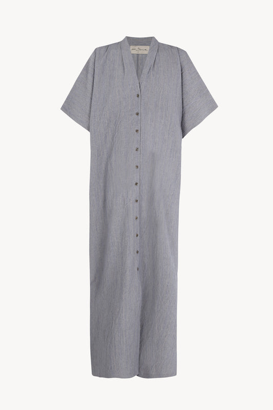 Camila, blue grey striped linen dress